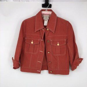 CELINE cropped denim jacket 3/4 sleeves Red sz 36